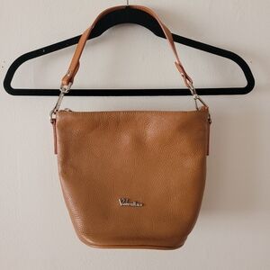 Valentina Brown Italian Leather Bucket Women's Hand Bag Made In Italy Purse